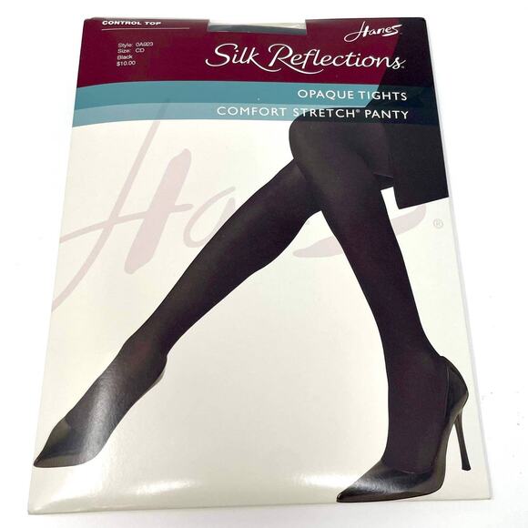 00s HANES Vintage Black Opaque Comfort Stretch Tights - Picture 1 of 9